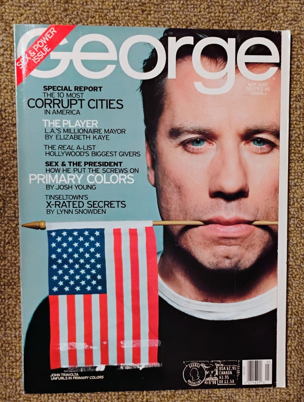 GEORGE Magazine March 1998 "Sex and Power" Issue-Travolta, Clinton, LBJ, Duvall